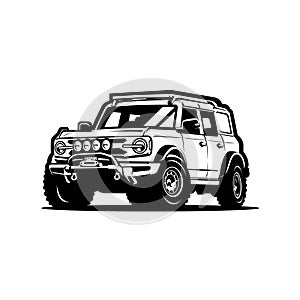 Premium offroad overland 4x4 vehicle silhouette monochrome vector art illustration