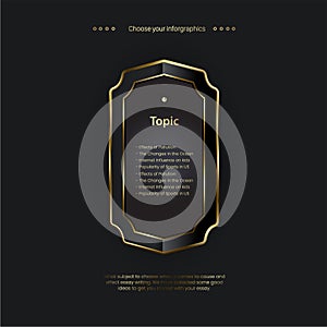 A premium options button template on dark background design, a Golden chart used for financal or business objects design