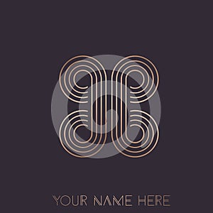 Premium quality BB monogram. Abstract intertwined lines uppercase letter b logo. Golden color.