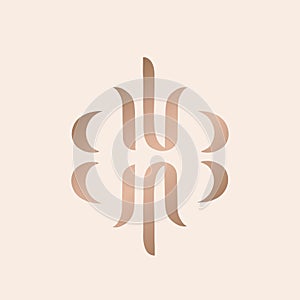 Premium quality BB monogram. Abstract uppercase letter b logo. Rose gold color.