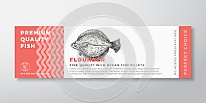 Premium Quality Flatfish Vector Packaging Label Design Modern Typography and Hand Drawn Flounder Fish Silhouette Seafood