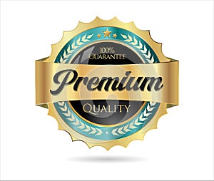 Premium Quality golden badge isolated on white background vector illustration