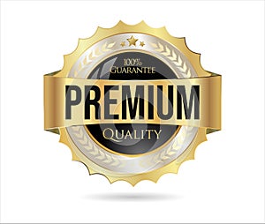 Premium Quality golden badge isolated on white background vector illustration