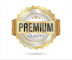 Premium Quality golden badge isolated on white background vector illustration