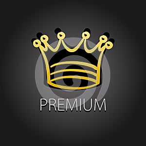 Premium quality golden label with crown, vector