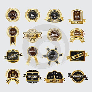 Premium quality golden laurel wreath icons set