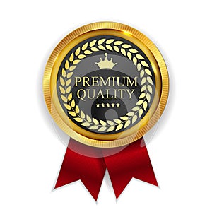 Premium Quality Golden Medal Icon Seal Sign on White B photo