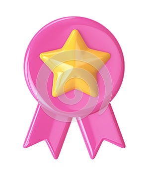 Premium quality icon with star. Pink glossy quality guarantee icon