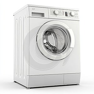 Modern White Front Loading Washing Machine Isolated on White Background