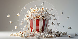 Premium Quality Image of Popcorn Spilling Out of a Red and White Striped Box.