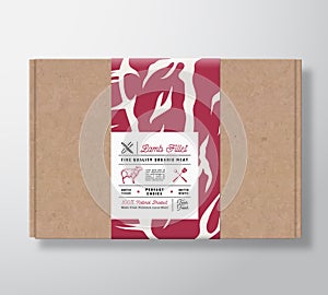 Premium Quality Lamb Fillet Craft Cardboard Box. Abstract Vector Meat Paper Container with Label Cover. Packaging Design