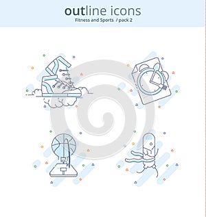 Premium Quality Line Icon And Concept Set: Fitness, Basketball, Diet, Sneakers, Running. Line logo concept