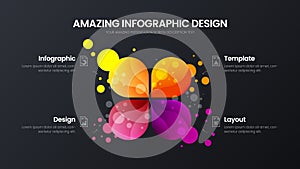 4 option marketing analytics vector illustration template. Business data design layout. Colorful organic statistics infographic.