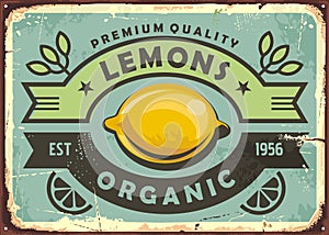 Premium quality organic lemons vintage sign