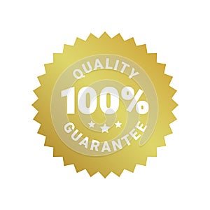 Premium quality product gold label sign. Round quality product guarantee logo. Golden badge icon with 100 percent symbol