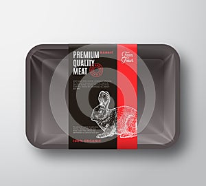 Premium Quality Rabbit Pack. Abstract Vector Meat Plastic Tray Container with Cellophane Cover. Packaging Design Label
