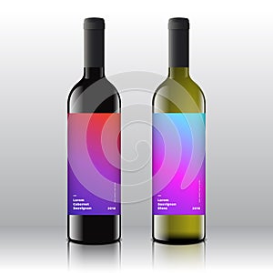 Premium Quality Red and White Wine Labels Concept Set on the Realistic Vector Bottles. Clean and Modern Gradient