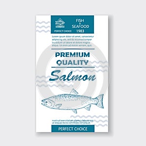 Premium quality Salmon vertical label. Vector packaging design.