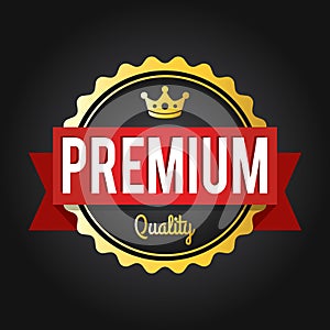 Premium quality stamp. Golden shiny genuine commerce Label/Badge with gold crown