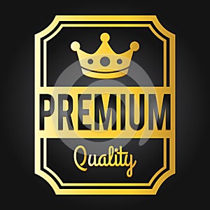 Premium quality stamp. Golden shiny genuine commerce Label/Badge with gold crown