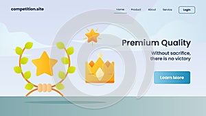 Premium quality with tagline without sacrifice there is no victory for website template landing homepage