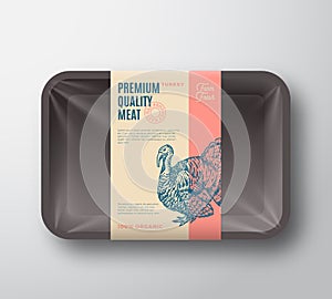 Premium Quality Turkey Pack. Abstract Vector Poultry Plastic Tray Container with Cellophane Cover. Packaging Design