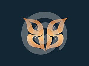 Premium quality uppercase BB monogram. Leaf letter b logo. Metallic gold color.