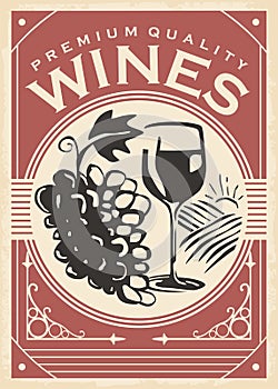 Premium quality wines retro pamphlet design layout