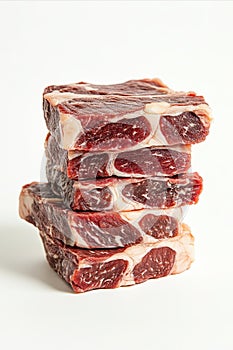 Premium raw short rib stack, isolated on white