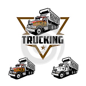 Premium ready made 18 wheeler trucking company emblem logo vector template