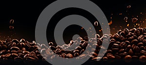 Premium roasted coffee beans on black background for coffee lovers and cafes to savor the rich aroma