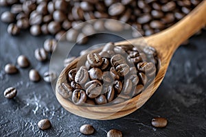 Premium roasted coffee beans on elegant black background banner for coffee lovers and cafes