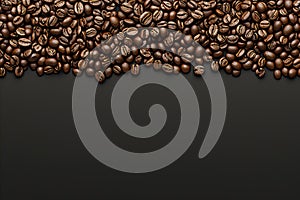 Premium roasted coffee beans on elegant black background ideal for coffee lovers and cafes