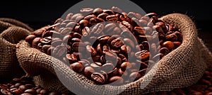Premium roasted coffee beans on elegant black background, ideal for coffee lovers and trendy cafes