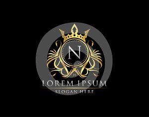 Premium Royal King N Letter Crest Gold Logo template