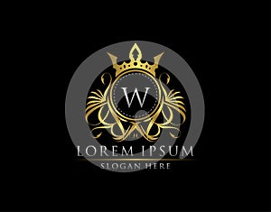 Premium Royal King W Letter Crest Gold Logo template