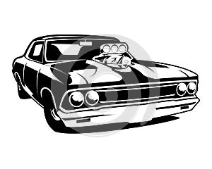 premium 1970s dodge charger car logo silhouette design isolated on white background front view. photo