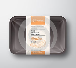 Premium Seafood Pack Abstract Vector Plastic Tray Container with Cellophane Cover Packaging Design Label. Modern