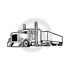 Premium Semi truck 18 Wheeler Trailer Silhouette Monochrome Vector. Best fro Trucking and Freight related Industry photo