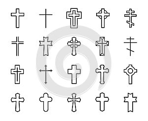Premium set of Christian cross line icons.