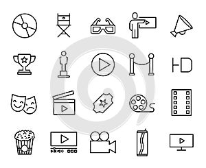 Premium set of cinema line icons.