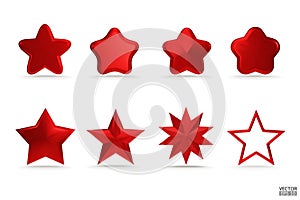 Premium Set of red 3d stars icons for apps, products, websites, and mobile applications. Cute cartoon red stars quality rating