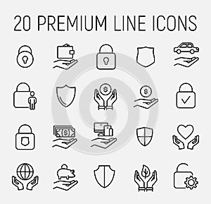 Premium set of safeguard line icons.