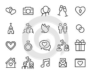 Premium set of wedding line icons.