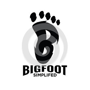 Premium simple Big foot yeti vector black logo with initial letter b icon illustration design