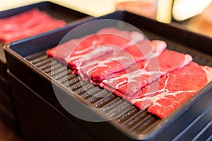 Premium Sliced Beef, Another material Which are widely used in the food industry. Soft focus. photo