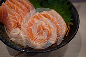 Premium sliced raw salmon. Japanese style