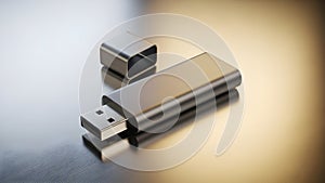 Premium Solid Color USB Flash Disk Mockup on Silver Gold Background.