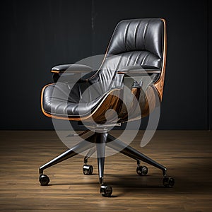 A premium standard executive chair made of leather and cedar wood material.