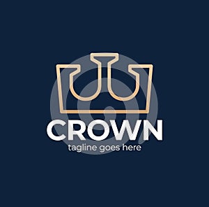 Premium style abstract gold crown logo symbol. Royal king icon. Modern luxury brand element sign. Vector illustration